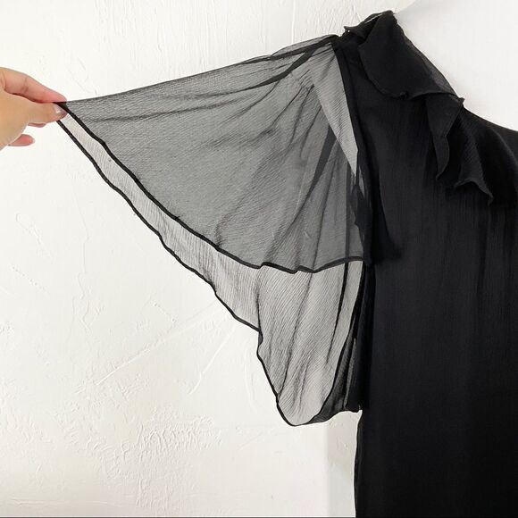 Milly Black Ruffle Silk Gauze Layered Shift Dress 2 - Picture 3 of 7